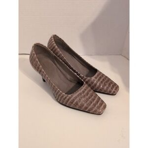 Aerosoles Women's Brown Croc Embossed Envy Heels Pump 8M Classic Office‎ Preppy